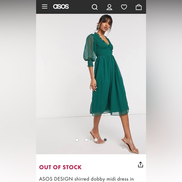 ASOS DESIGN shirred dobby midi dress in forest green - Picture 6 of 8
